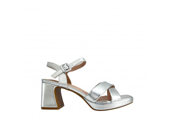 Sandalia Tacón Ancho Acabado Metalizado